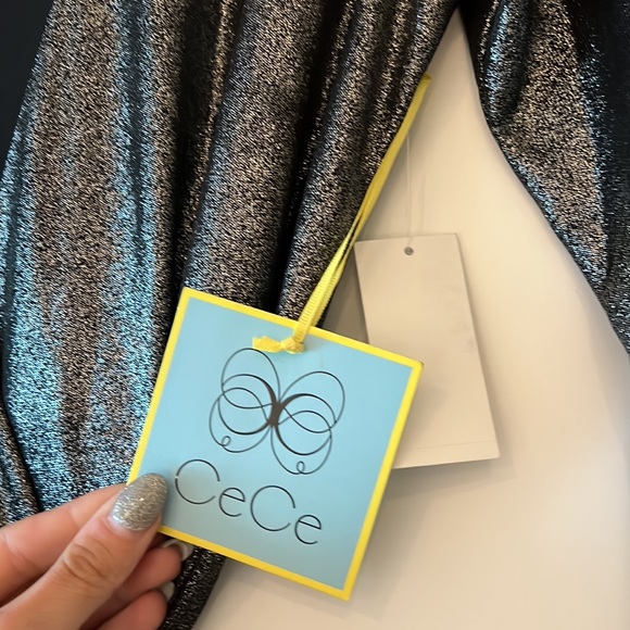 NWT CECE Metallic Shimmer Ruffle Long Sleeve Wrap Dress - Picture 6 of 7